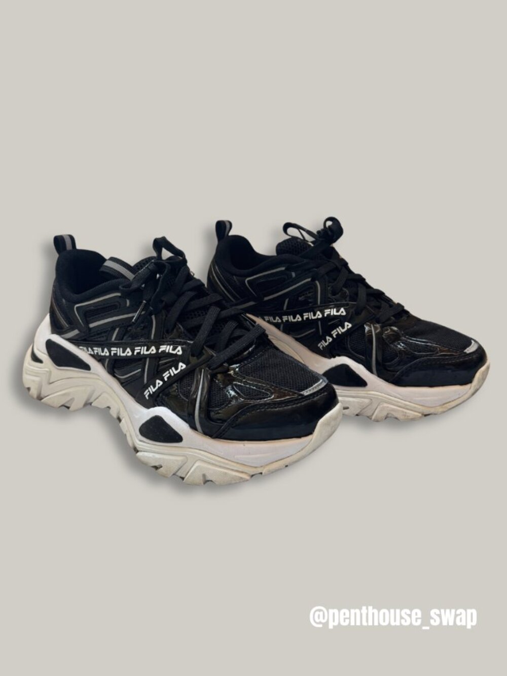 Fila Electrove Black and White Chunky Sneaker, US 7.5